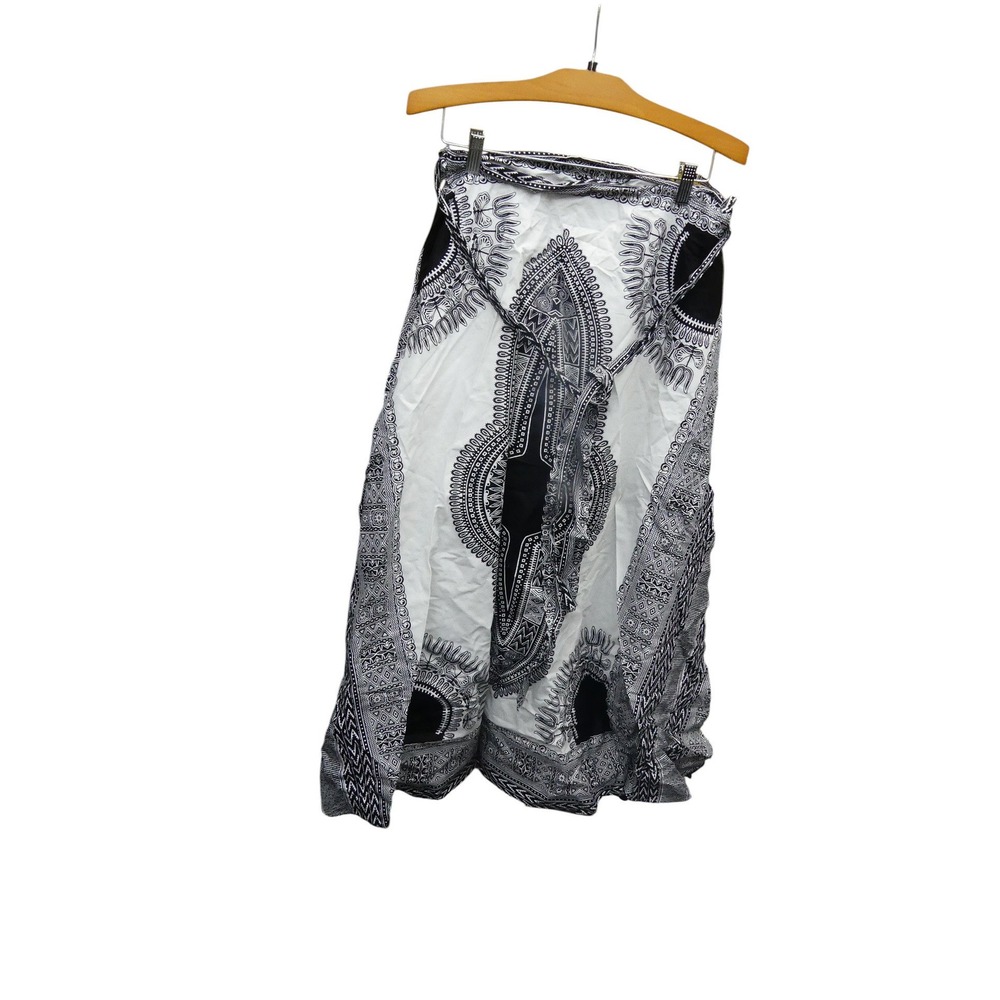 Look At Me Wrap Skirt Womens OS Black White Dashiki Medallion Print Cotton
